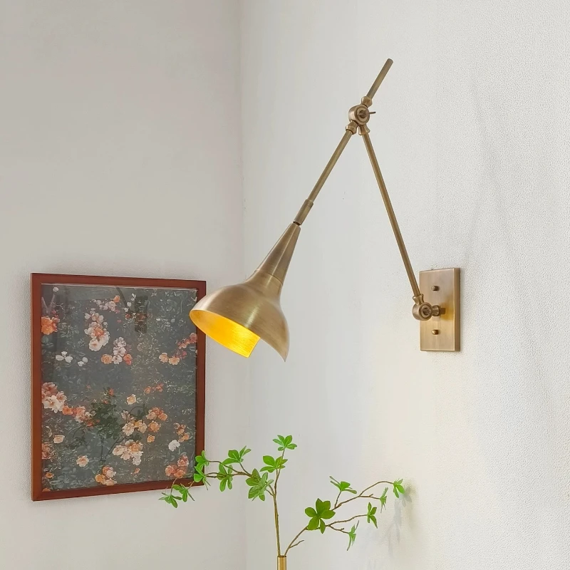 Nordic Retro Designer Wall Lamp Long Arm Rocker Arm Adjustment LED Sconce Bedroom Bedhead Study Homestay Wall Mounted Decoration