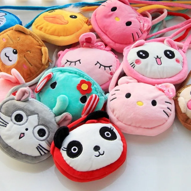 Lovely Children Coin Purse Cartoon Plush Messenger Bags Cute Animal Panda Cat Rabbit Fluffy Baby Kid Kindergarten Cross-Body Bag