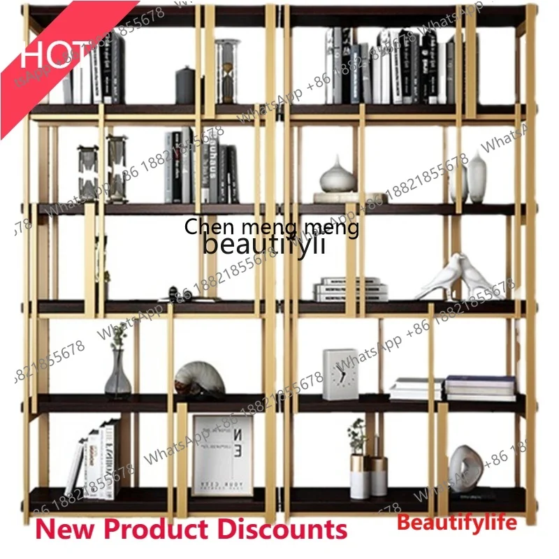 

Modern Bookshelf Living Room Display Stainless Steel Metal Display Cabinet Office Floor Shelf