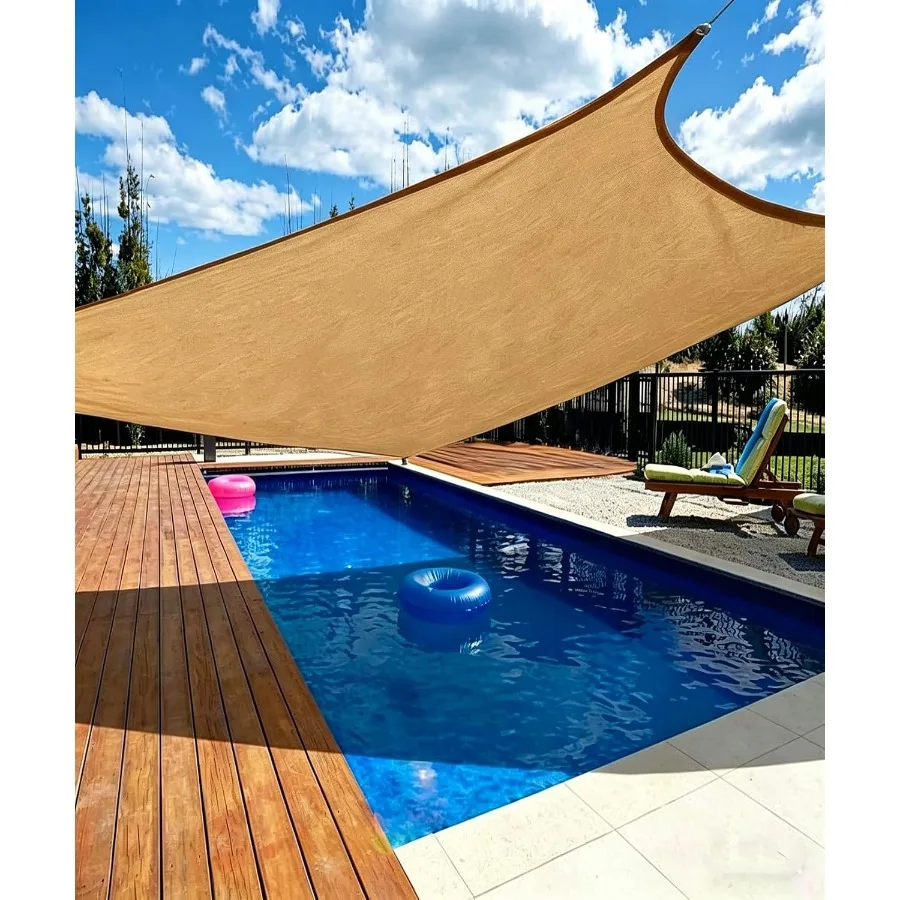 20'x20' Sun Shade Sail, Square Desert Sand Outdoor Canopy, Awning Shelter