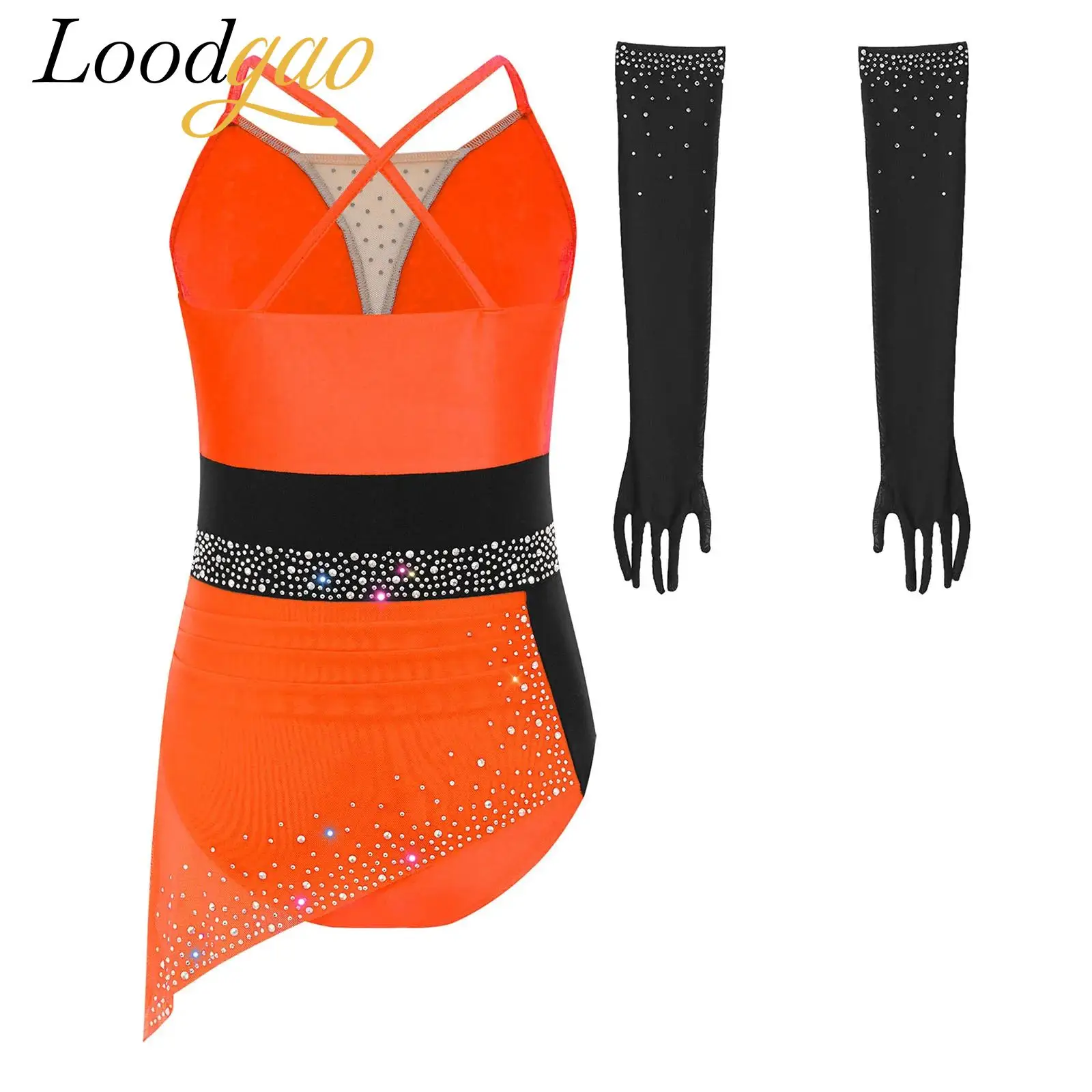 女の子のための新体操ボディスーツ子供モダン叙情的なダンスレオタード競技ダンスジャンプスーツノースリーブスケートボディスーツ