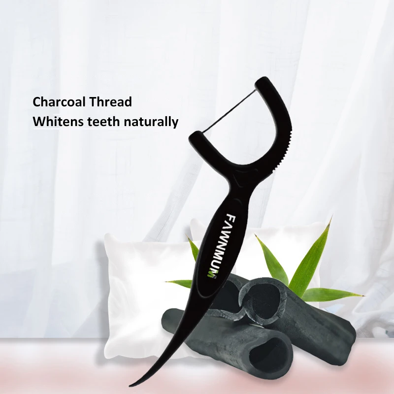 500 PCS / 10 Boxes Bamboo Charcoal Dental Floss Teeth Stick Tooth Picks Teeth Cleaning  Bamboo Dental Flossers Toothpick