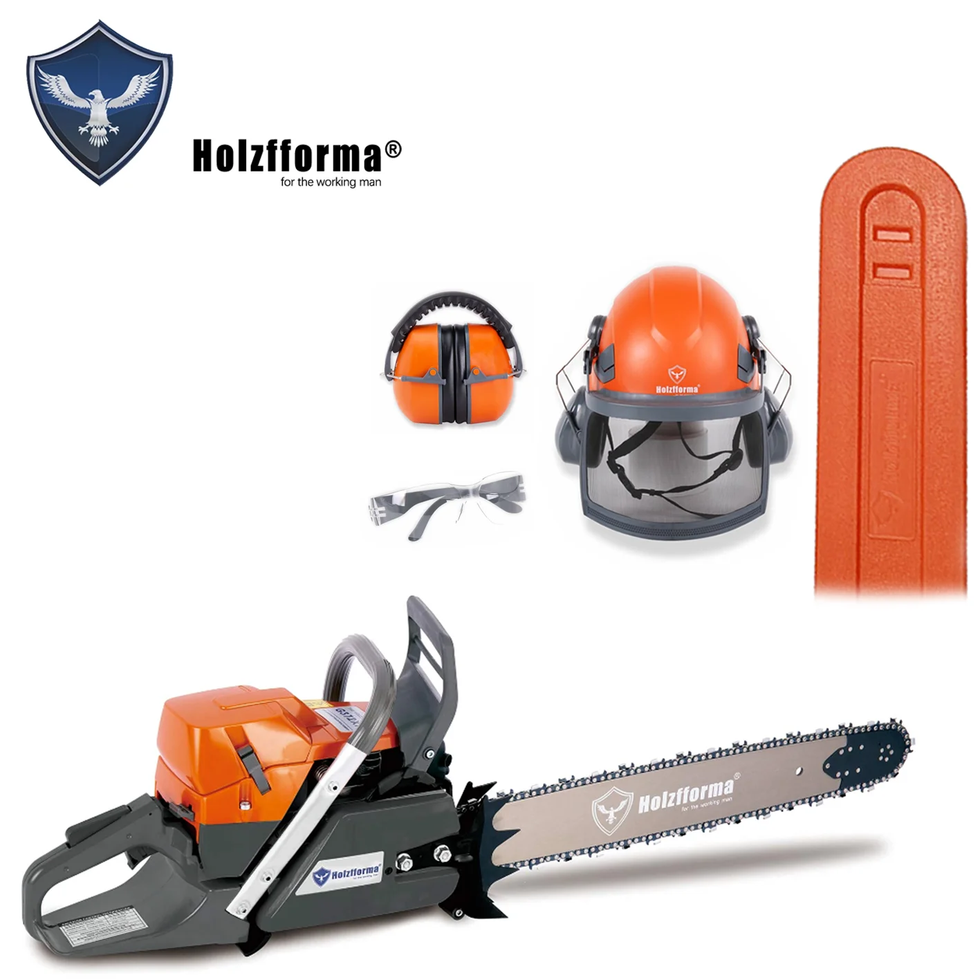 Farmertec 71cc Holzfforma® G372 Gasoline Chainsaw .058 20inch Bar Cover and Chain Glasses Hat Headband