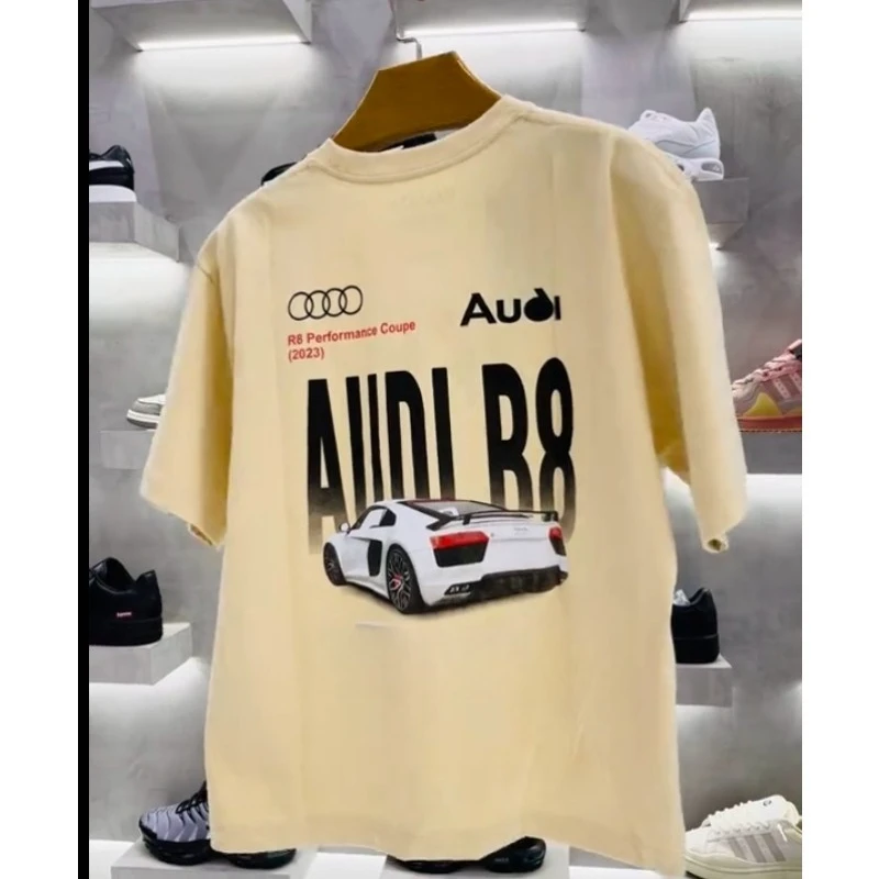 

Новая летняя мужская футболка Audi Racing, дышащая свободная футболка с короткими рукавами и круглым вырезом, мужской и женский одинаковый топ