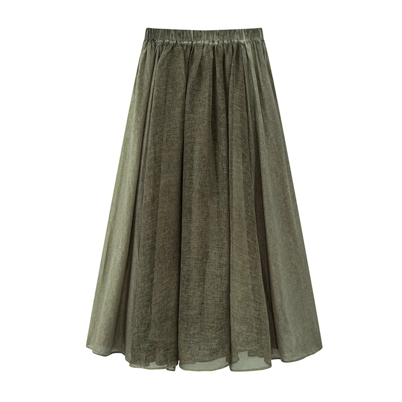 BANA Retro Spliced ​​adient 롱 f 스커트 여성 여름 얇은 우산 스커트 하이 웨이스트 A 라인 스커트 Ci Commute Sle