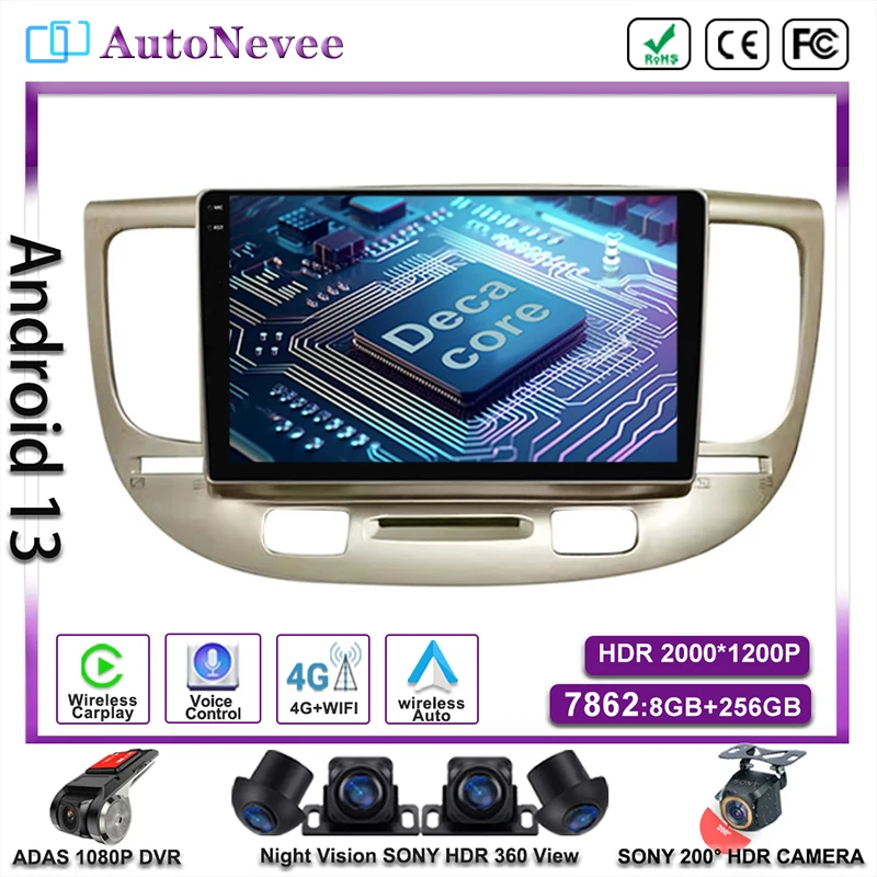 Android 14 Multimedia GPS Car Player Auto Radio For Kia RIO 2 RIO2 2005 2006 2007 2008 2009 2010 Navigation Carplay DVD Dash Cam