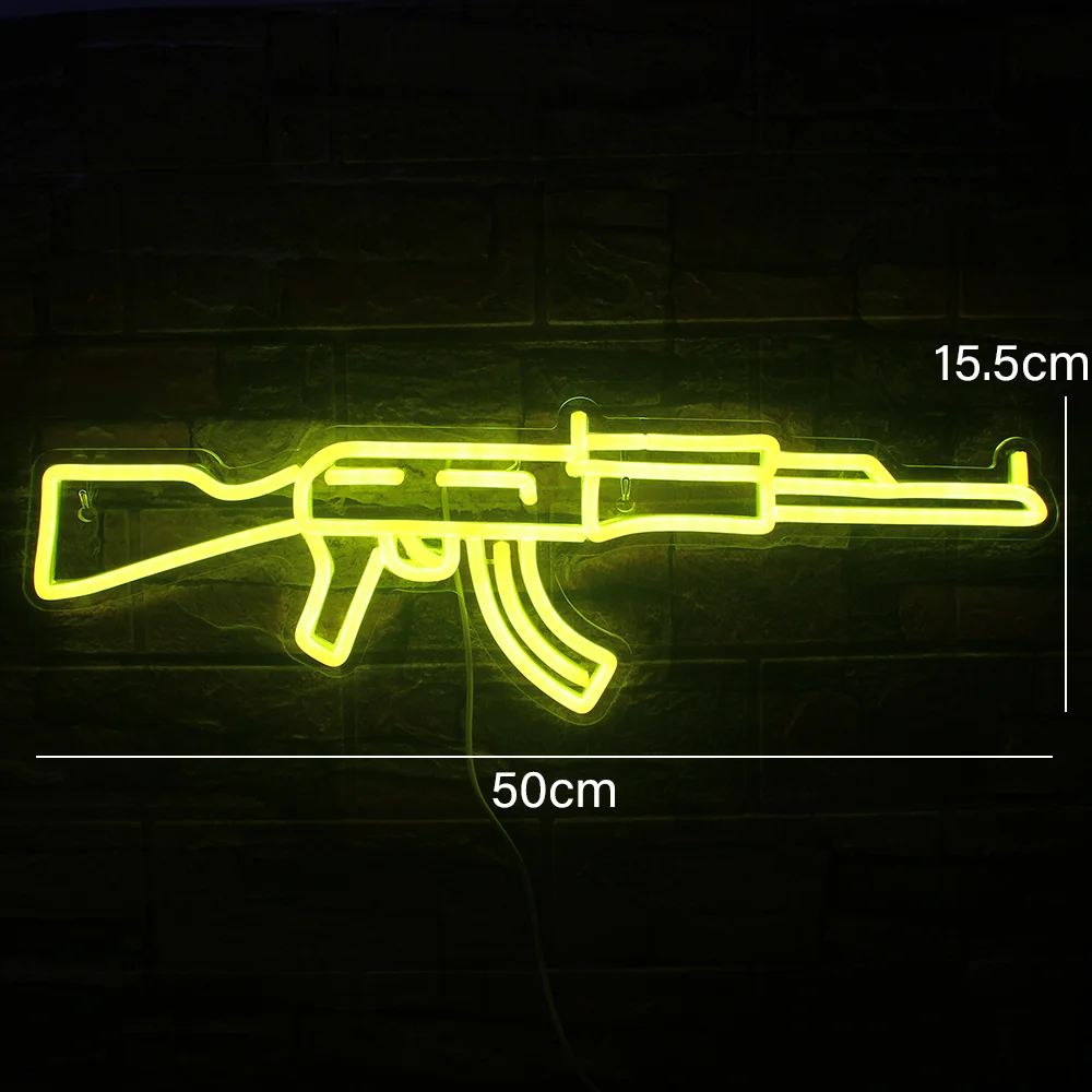 AK 47 Gun Neon Sign LED Lights For Wall Decor USB Powered Acrylic Cool Lamp Gift Gaming Lighting Game Room Bedroom Decoration