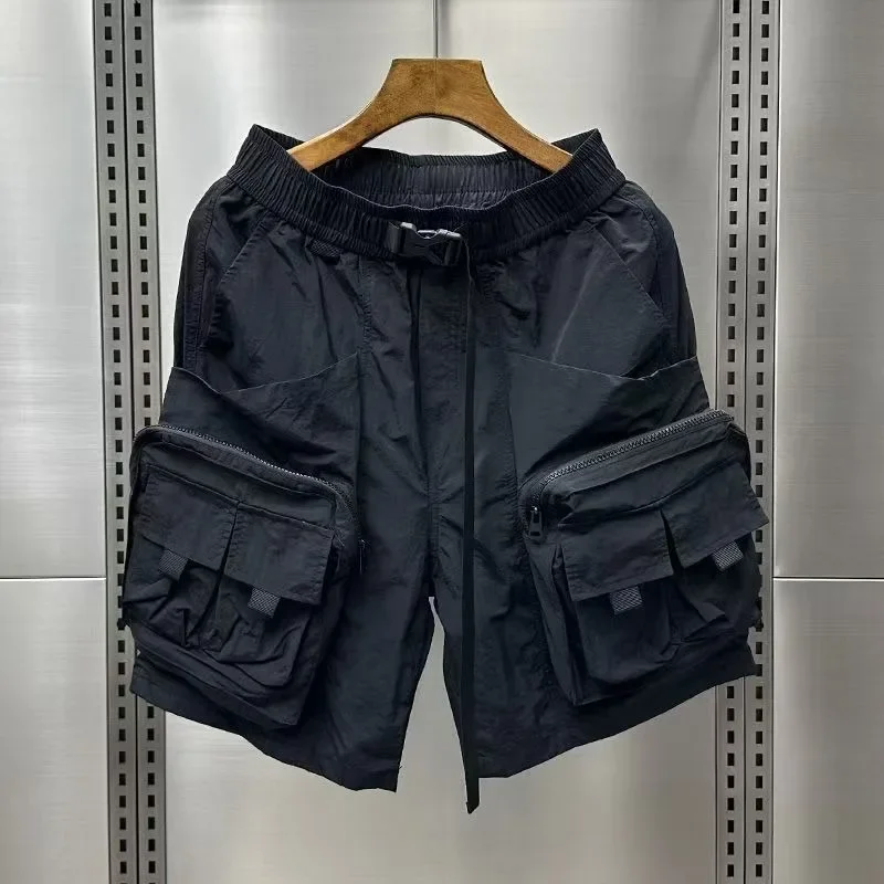 Pantaloncini cargo da uomo solidi larghi con cerniera elastico in vita pantaloni corti multitasche per uomo larghi larghi nuovi in abiti firmati Y2k