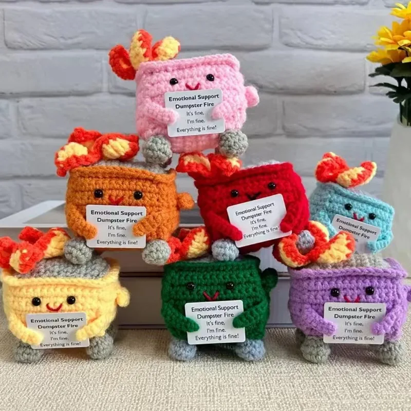 Handmade Crochet Dumpster Fire Doll, Christmas Knitting Toy Ornaments Crochet Gift Desk Decor Birthdays Gift for Women