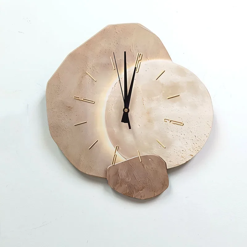 35CM Creative Quiet Indoor Wall Clock Irregular Creative Decorative Clock for The Living Room Decorated Wooden Wall Clock