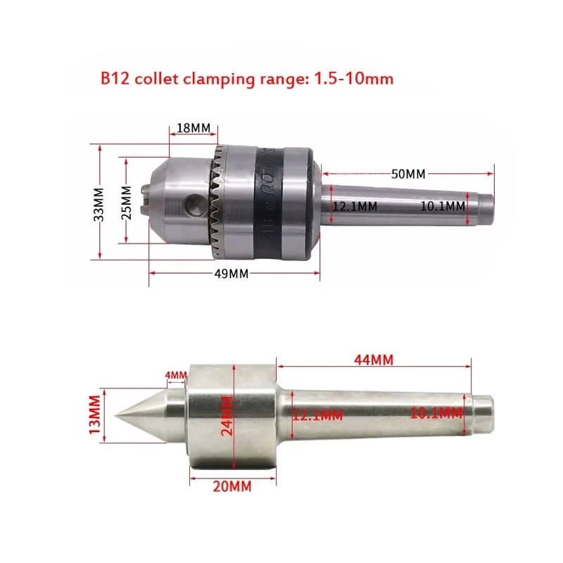 Woodworking Lathe Tail Top Seat Mini Beads Machine B12 Chuck Live Top Retractable Movable Rotary Drilling Tailstock Live Center