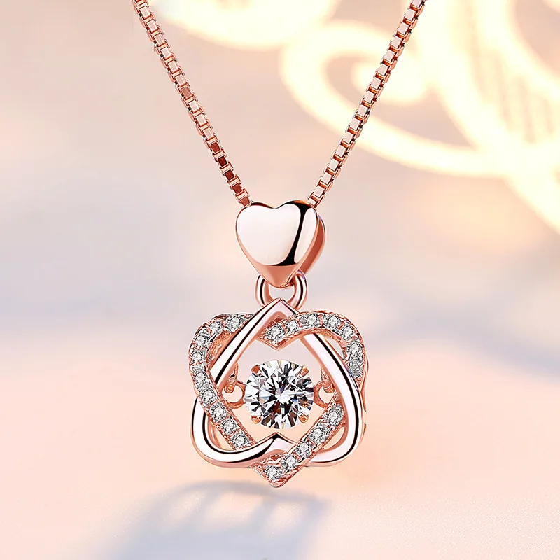 

925 Sterling Silver heart Drop Necklace Clavicle Chain Women Fashion Jewelry Shine Zircon Pendant