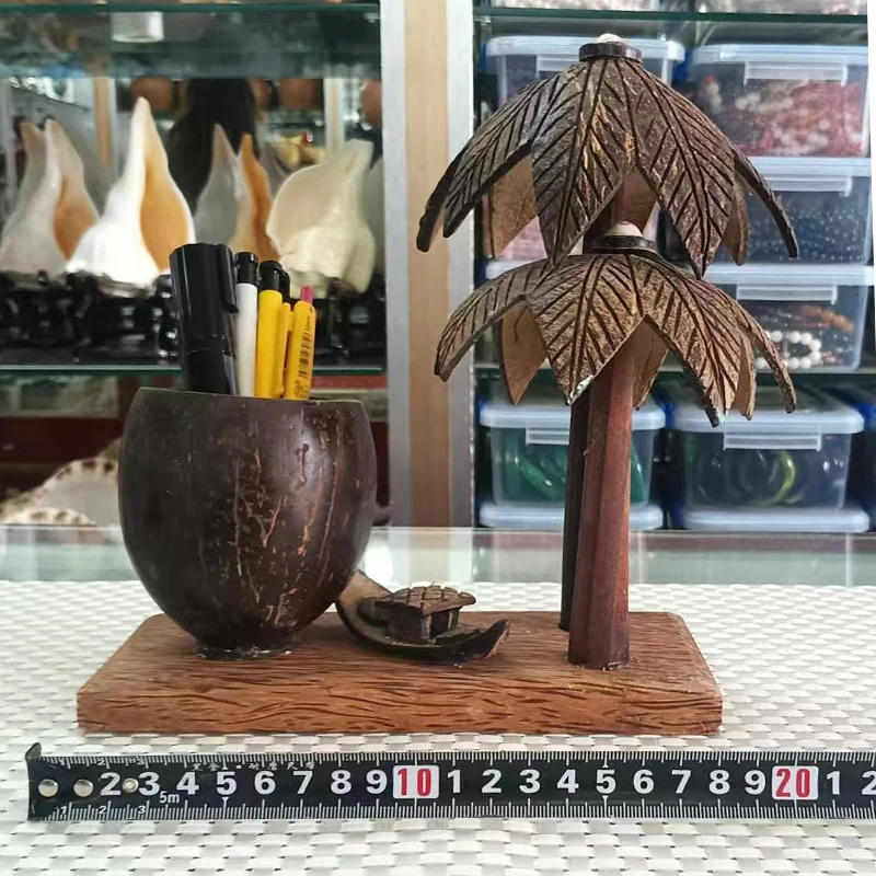 Handcrafted Hainan Coconut Shell Pen Holder Coconut Carving Practical Home Decorative Piece Unique Birthday Gift Ornament
