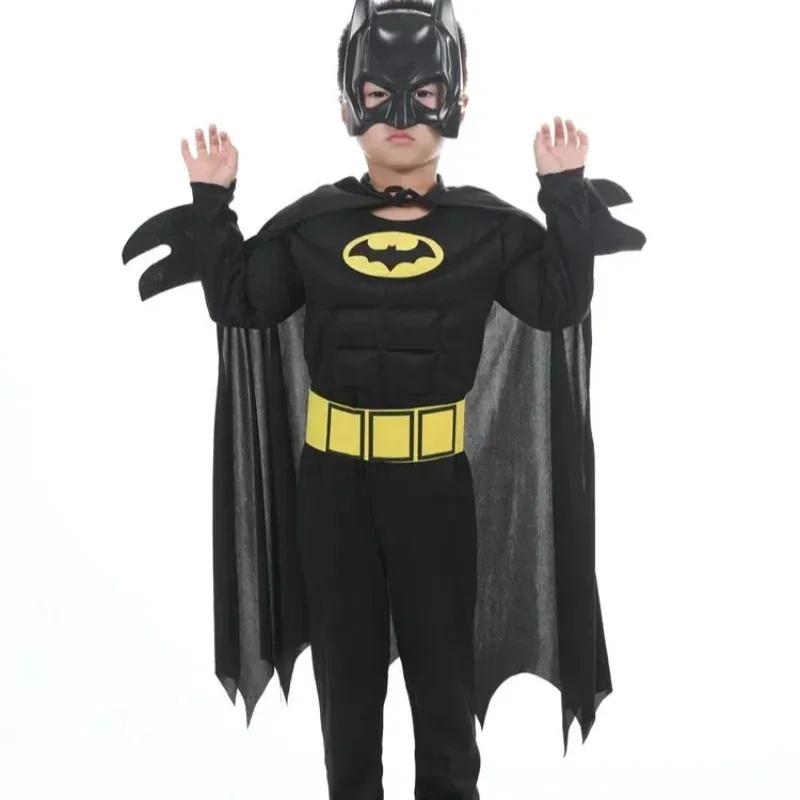 25COSKids Bat Cosplay Tuta Costume da eroe con mantello Maschera da uomo Supereroe Wayne Festa di carnevale di Halloween di alta qualità