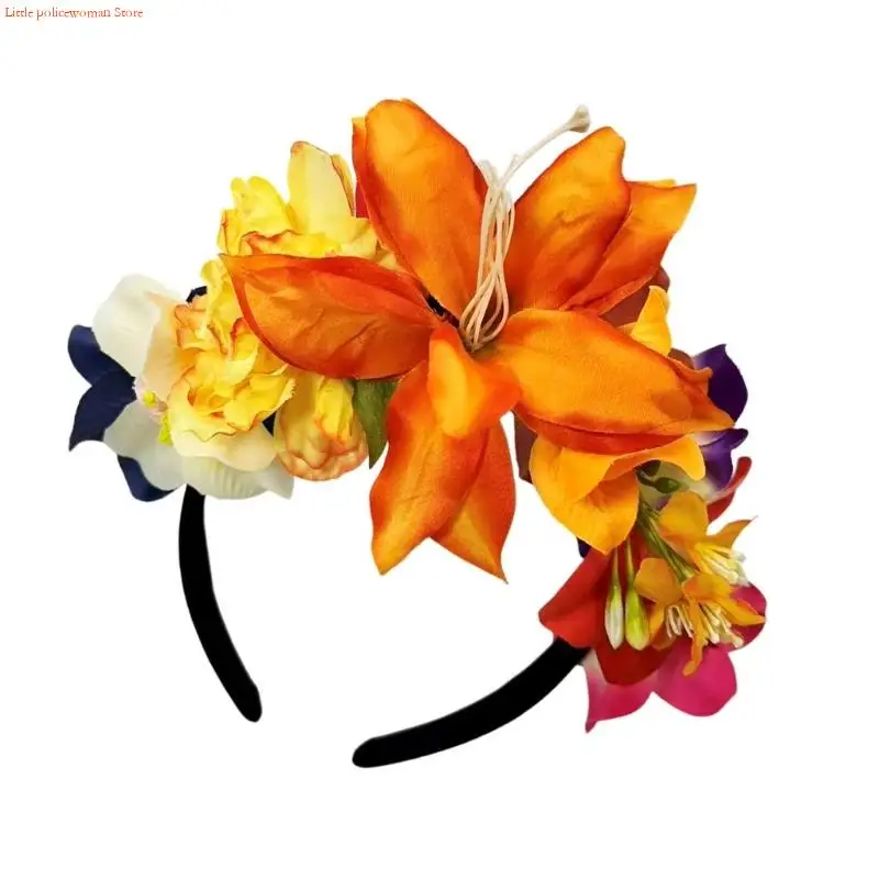 F92D Ngày Chết Mũ Trùm Đầu Halloween Cincos Mayos Trang Phục Hóa Trang Hoa Vương Miện Người Mexico Mũ Trụ Dành Cho Nữ Bé Gái