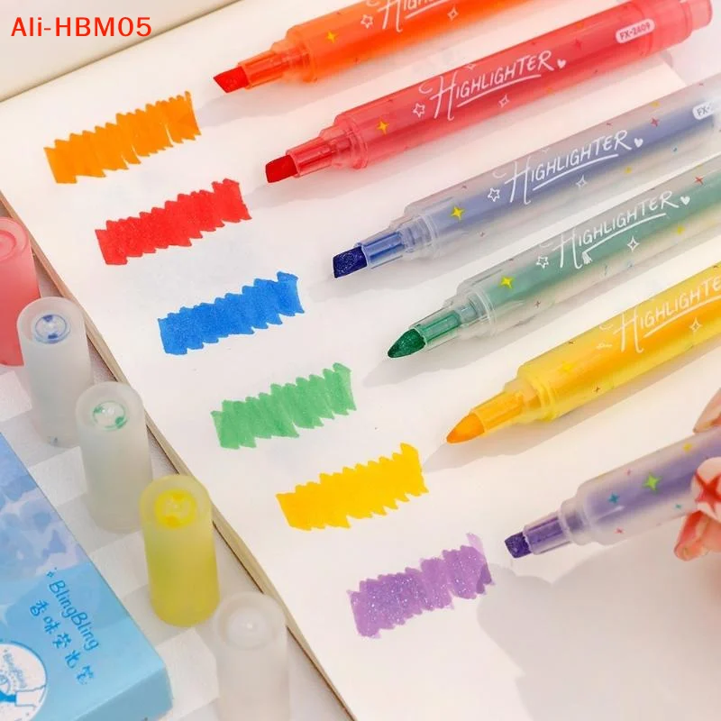 (HB05)3PC  Glitter Highlighter Pen Set Shimmer Fluorescent Marker Pens for Journaling Planner School Office Stationery Supply