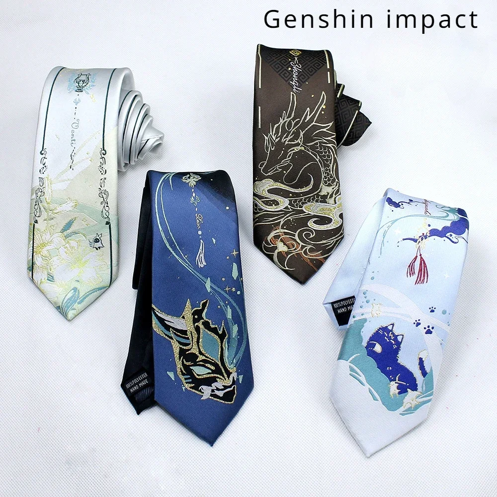 

Genshin Impact Xiao Zhongli Wanderer Scaramouche Cosplay Tie JK DK Uniform Embroidery Necktie Unisex Costume Christmas Gifts