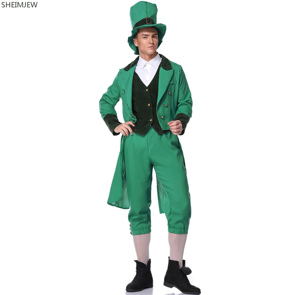 

2026 Green Ireland St.Patrick Day Outfit Adult Carnival Costume Leprechaun Cosplay Kids Family Fancy Dress Hat