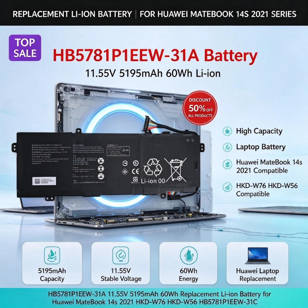 HB5781P1EEW-31A 11.55V 5195mAh 60Wh Replacement Li-ion Battery for Huawei MateBook 14s 2021 HKD-W76 HKD-W56 HB5781P1EEW-31C