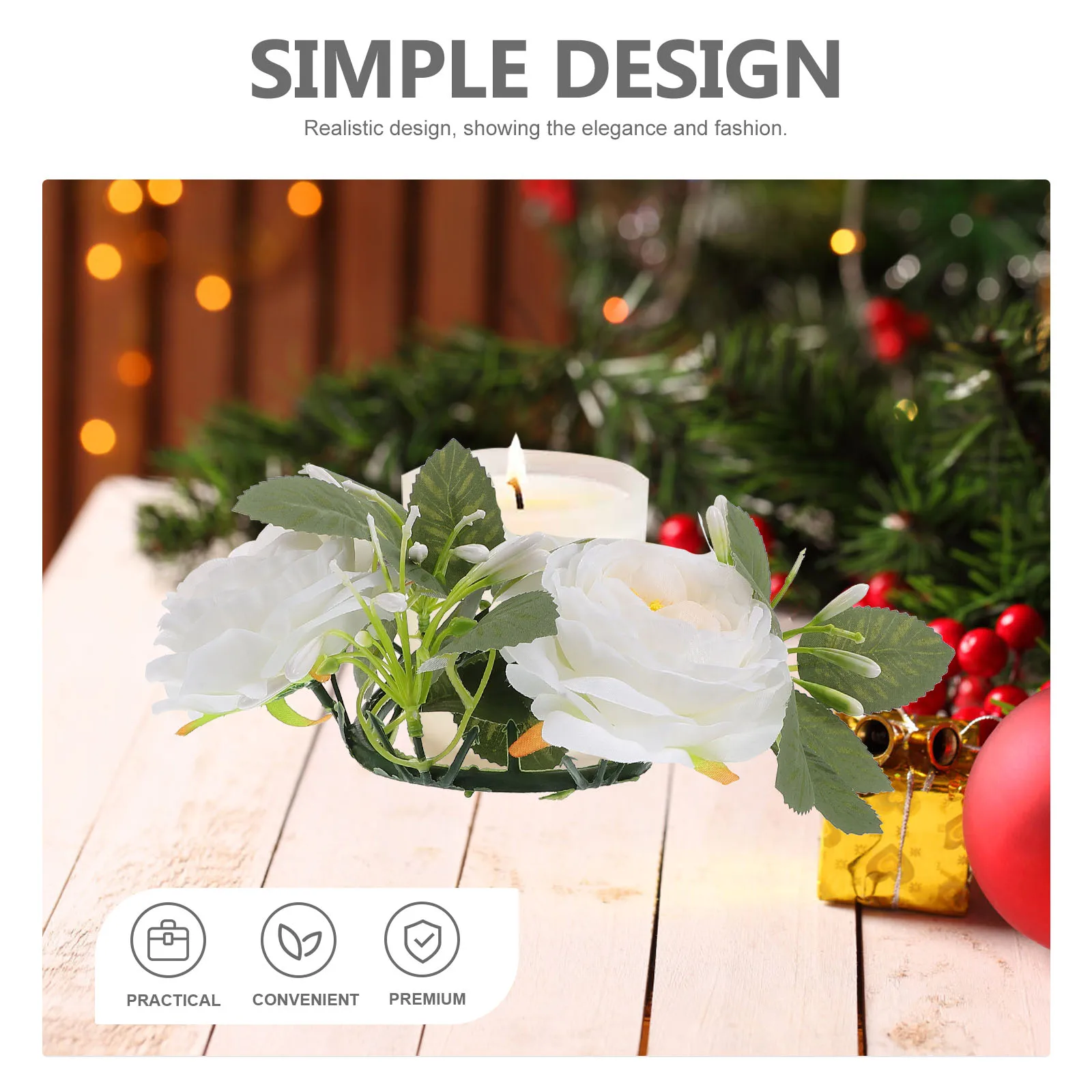 

Simulated Camellia Candlestick Wreath Artificial Green Leaves Decor White Silk Flower Pink Tall Home Decor Wedding Party