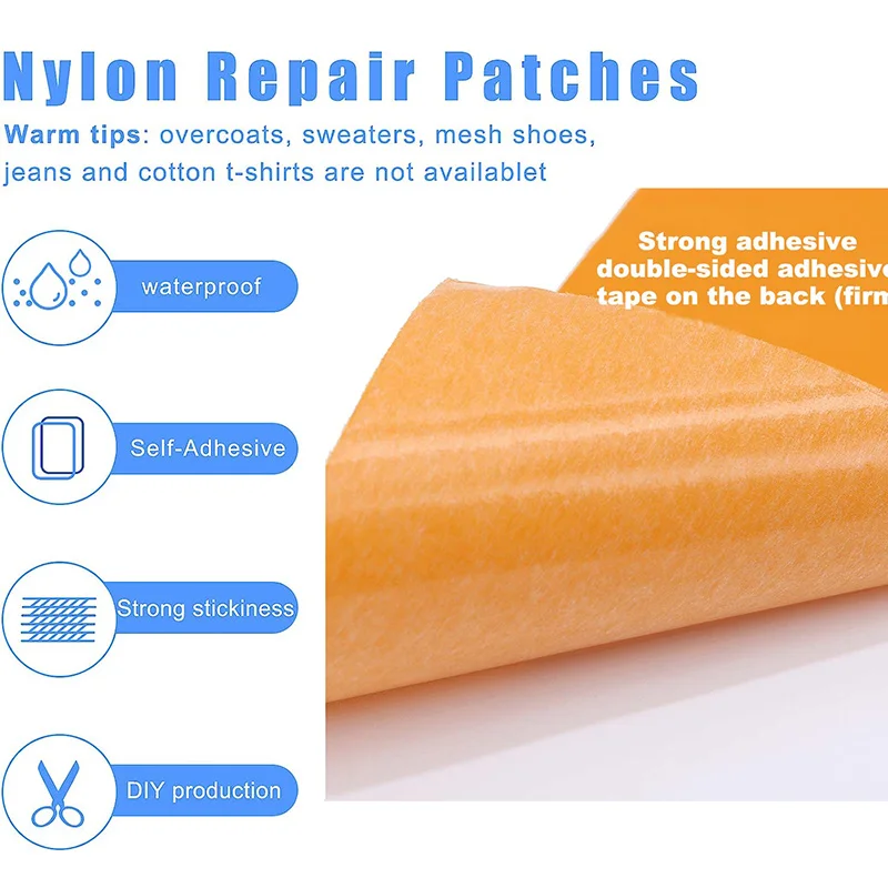 4Pcs Nylon Repair Patches Self-Adhesive Patches Waterproof Repair Patch Thermoadhesive Stickers for Clothing Down Jacket 10x20cm