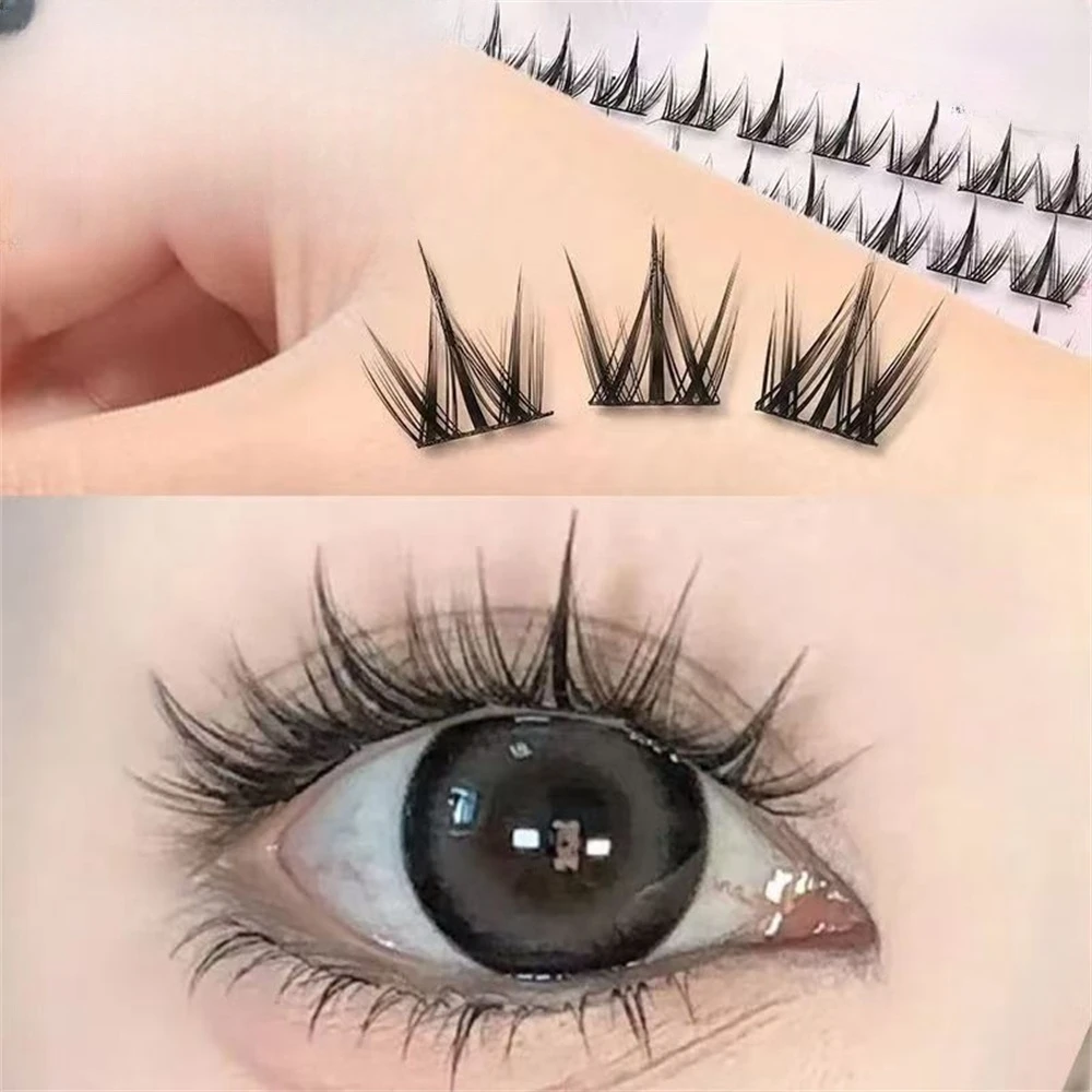 100 Cluster mit selbstklebenden Wimpern, gekräuselter und schlanker Hundestil, 12 mm natürlich verdickte dünne Streifenwimpern, selbstverlängernd – Detail 6