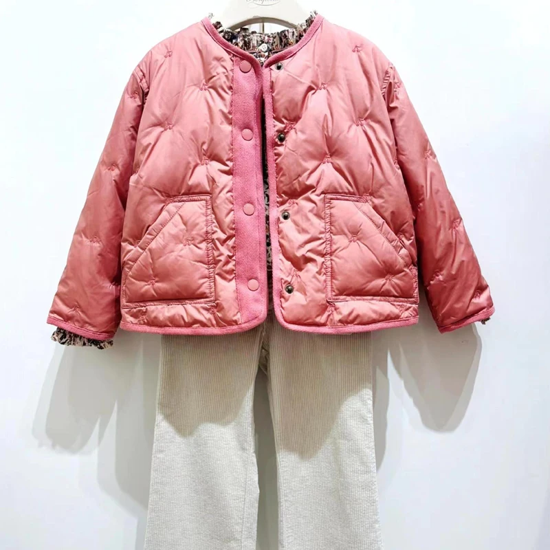 Pre-sale(ship in November) 2024 BP Winter Girls Coat Cherry Embroidered Pink Cotton Parkas Baby Boys Warm Fur Collar Down Jacket