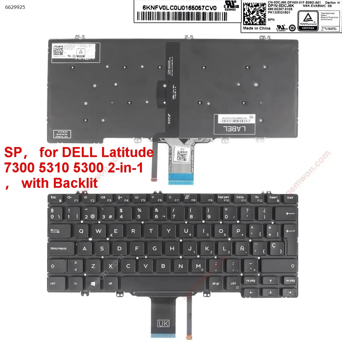 SP Laptop Keyboard for DELL Latitude 7300 5310 5300 2-in-1 Black with Backlit
