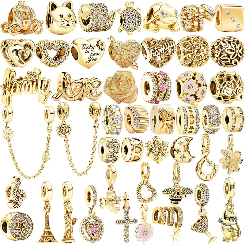 

2026New Hot Sale Sparking Gold Charm Beads Pendant Fit Original Snake Silver Bracelet Necklace Beads For Diy Jewelry Women Gift