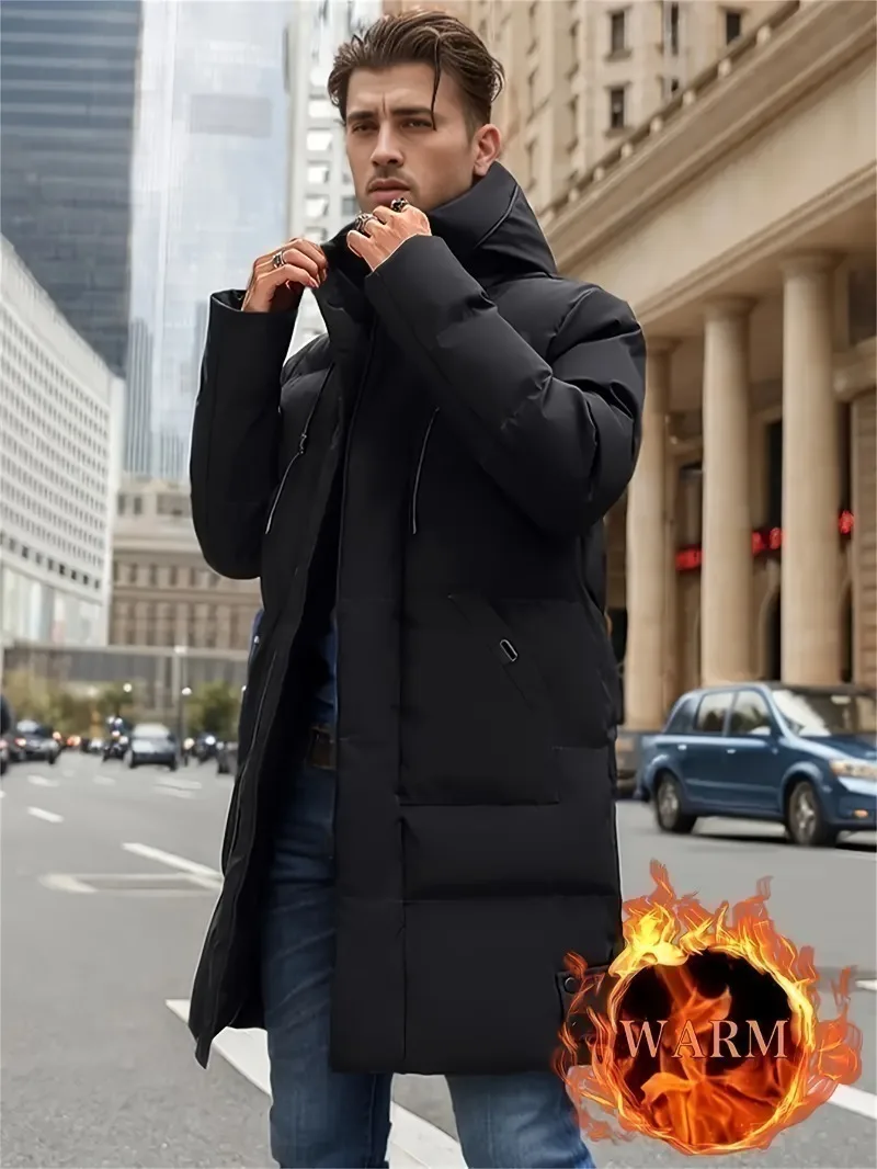 سترات شتوية للرجال بغطاء للرأس بسحاب كامل مبطنة - معطف مقاوم للرياح مع سحاب كامل الطول - ملابس خارجية للطقس البارد للتزلج