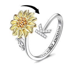 Bague Tournesol Rotative en Acier Inoxydable pour Femme, Bijoux d'Anniversaire, Anti-Anlande, Spinner, You Are My Médiateur light