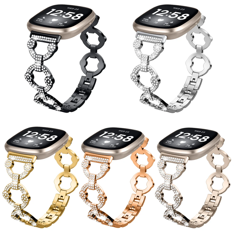 Metal Bling Bracelet For Fitbit Versa 4 Sense 2 Band Watch Strap Replacement Bling Watchband For Fitbit Versa 3 Sense Wristband