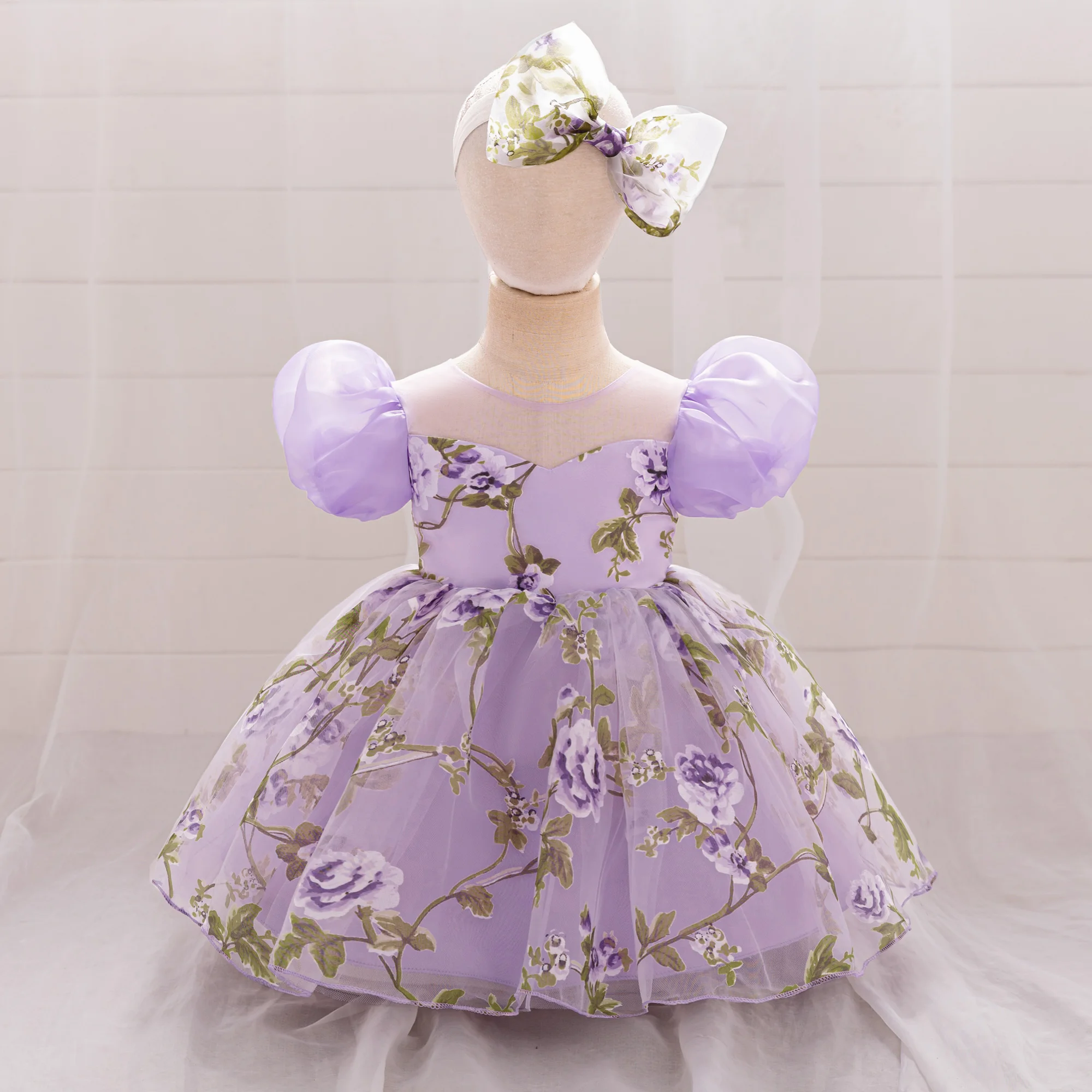 Baby Girl 2pcs Floral Wedding Party Dress Toddler Tulle Princess Gown Girls Summer Holiday Dresses Infant 1st Birthday Costumes