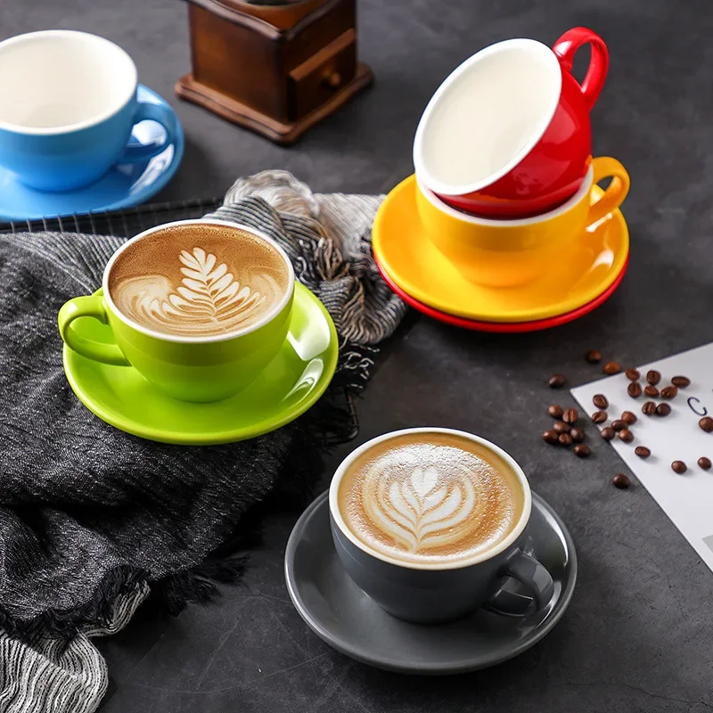 Color Glaze Thickened Ceramic Cappuccino Latte Cup Professional Figured Cup Standard Competition Mouth 250ml Coffee Cup mug