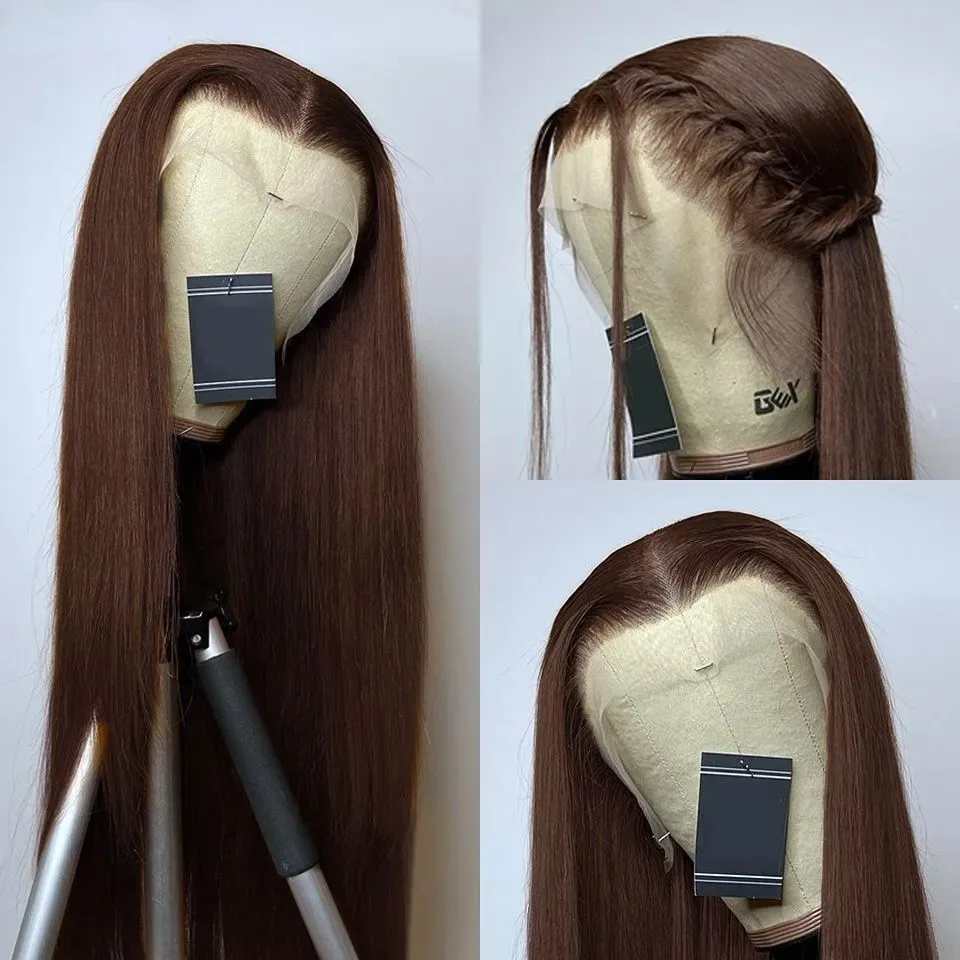 

Soft Dark Brown Straight Lace Front Wigs For Women 13x4 HD Transparent Lace Frontal Wig Pre Plucked Heat Resistant Synthetic