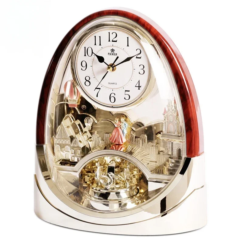 Table Watch Desk Clock Vintage Wood Swing Music Home Decor Art Quartz Clock Flip Luxury Office Desk Electronic Antique Clocks