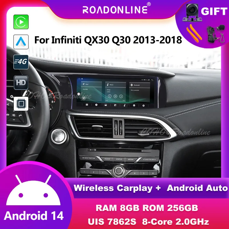 

10.25" For Infiniti QX30 Q30 2013-2018 Android 14 8-Core 8G+256G Car Multimedia Player Stereo Receiver Radio Carplay