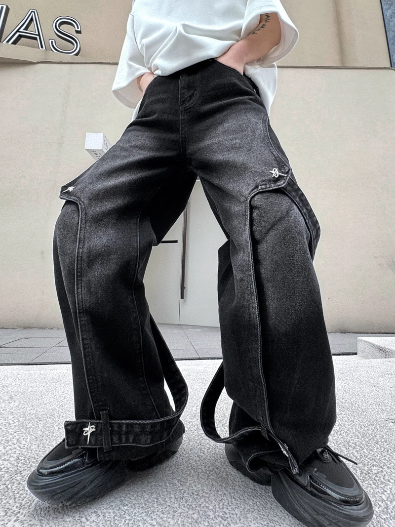 New Spring Fashion Trendy Male Jeans Youth Popularity Men's Wide-Leg Loose Comfortable Straight Trousers Solid Color Pants