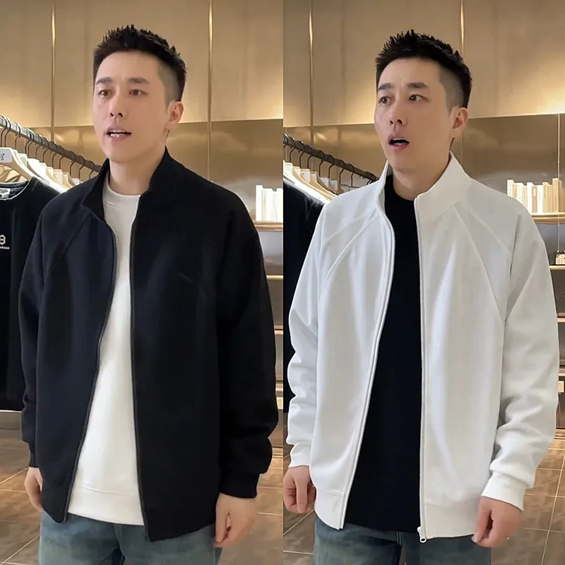 

Spring Autumn Pure Color oulder Insertion Stand Collar Jaet Men's Trendy Loose Sports Casual Couple's Jaet Polyester