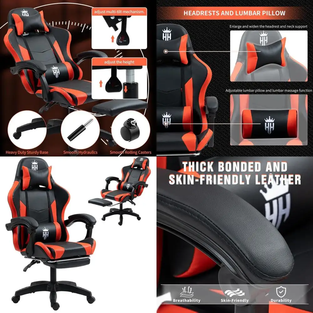 

Эргономичное геймерское кресло с откидной спинкой, подставкой для ног, регулируемым подголовником и поясничной опорой для крупных и высоких взрослых, подходит для дома