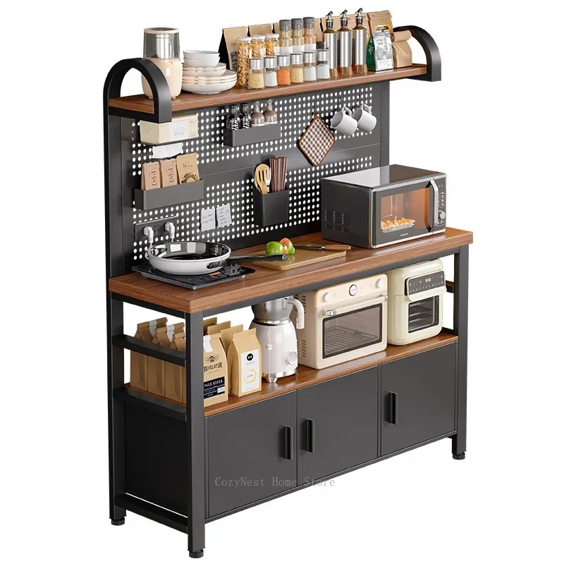Multi-Functional Kitchen Pegboard Rack, Wall-Mounted Storage Stand for Microwave & Cookware, Sideboard Unit