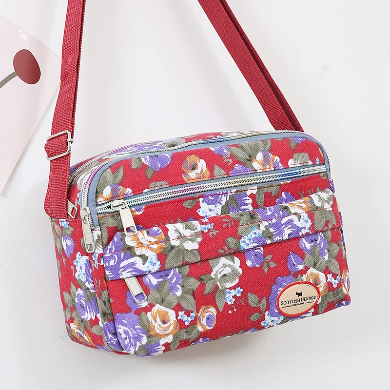 New Women\'s Messenger Bag 2023 Korean Canvas Bag Fashion One Shoulder Slant Cross Handbag Multi Flower Small Cloth Crossbody Bag