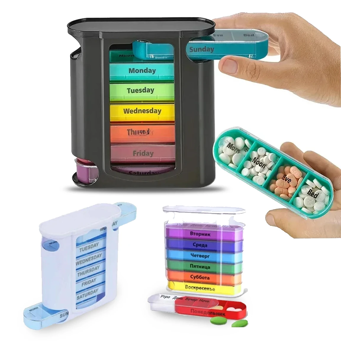 

7 Days Medicine Pillboxes with 28 Grids Weekly Pill Organizer Travel Elderly Carry-on First Aid Kit Medicine Pill's Storage Box