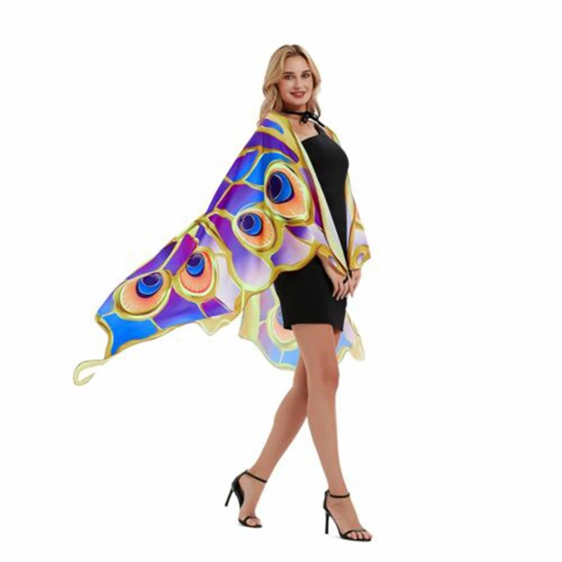 Women Butterfly Coat Party Cosplay Cape Fancy Dress Costume with Colourful Mask and Headband Fairy Wings Pixie Shawl Cloak