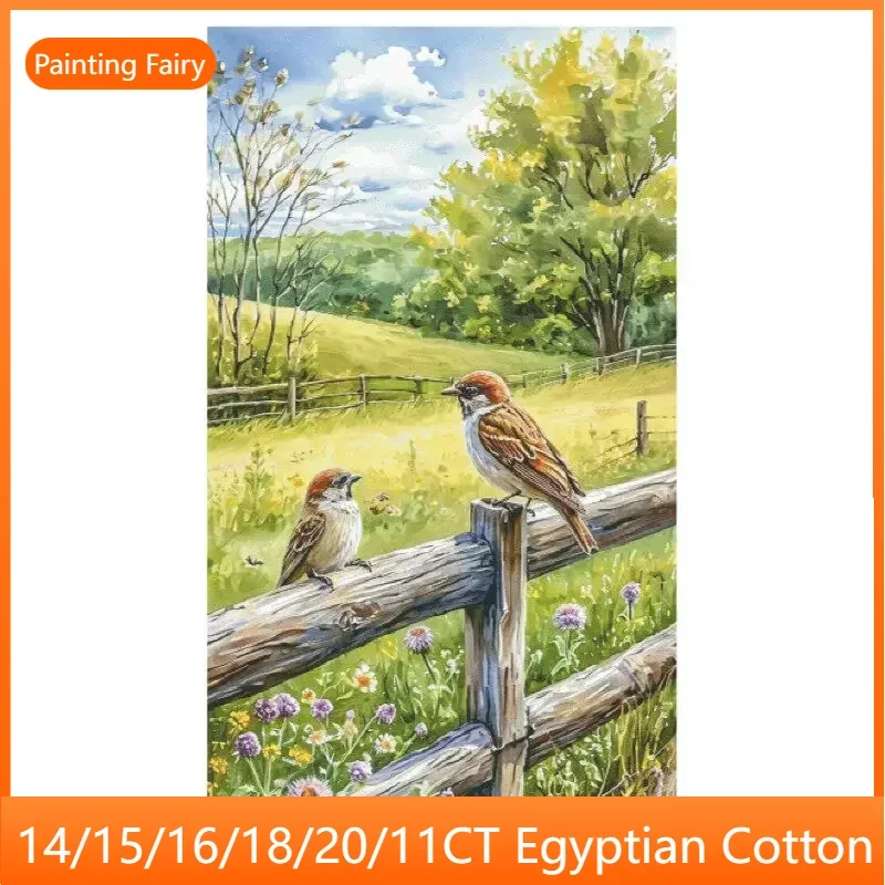 [ZZ8517-Sparrow on t] Stamped Cross Stitch Embroidery Kit 11CT 14CT 16CT 18CT, Needlework Supplies, DIY Craft Project