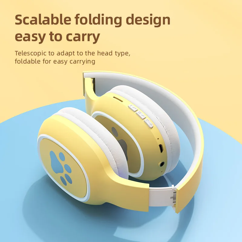 Wireless Headphone Children Kid Headset Bluetooth 5.0 Cute Earphone Support TF Card Foldable HiFi Music For All Smartphones