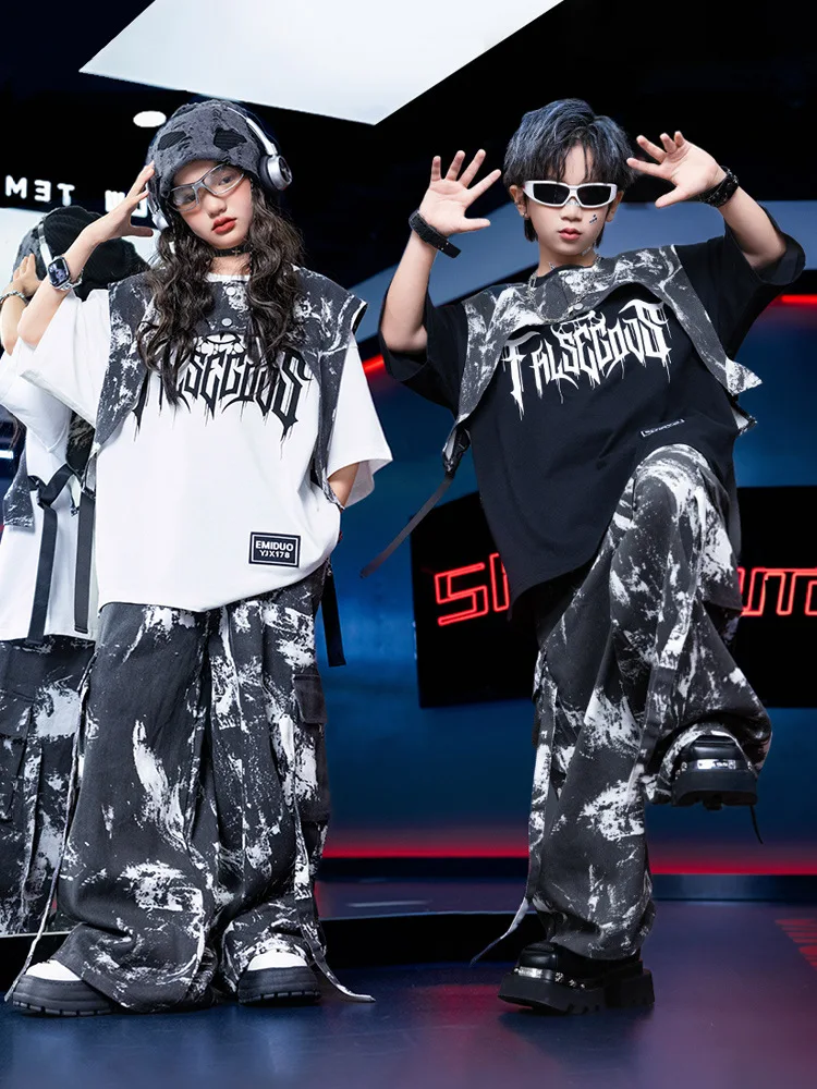 الهيب هوب الرقص ملابس الأطفال كبيرة الحجم تي شيرت شافل السراويل عرض المدرسة أداء الجاز الزي ملابس الرقص الشارع #1