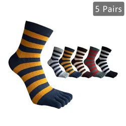 1/5 Pairs Man Short Five Finger Socks Business Cotton Striped Elastic Breathable Party Dress Gentleman Toe Happy Socks 4 Seasons