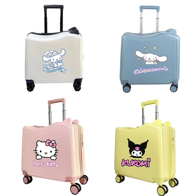 Sanrioed Suitcase Cartoon Kuromi Trolley Rolling Kids Rideable Luggage Case Kittys Girls Students Password Box Travel Portable