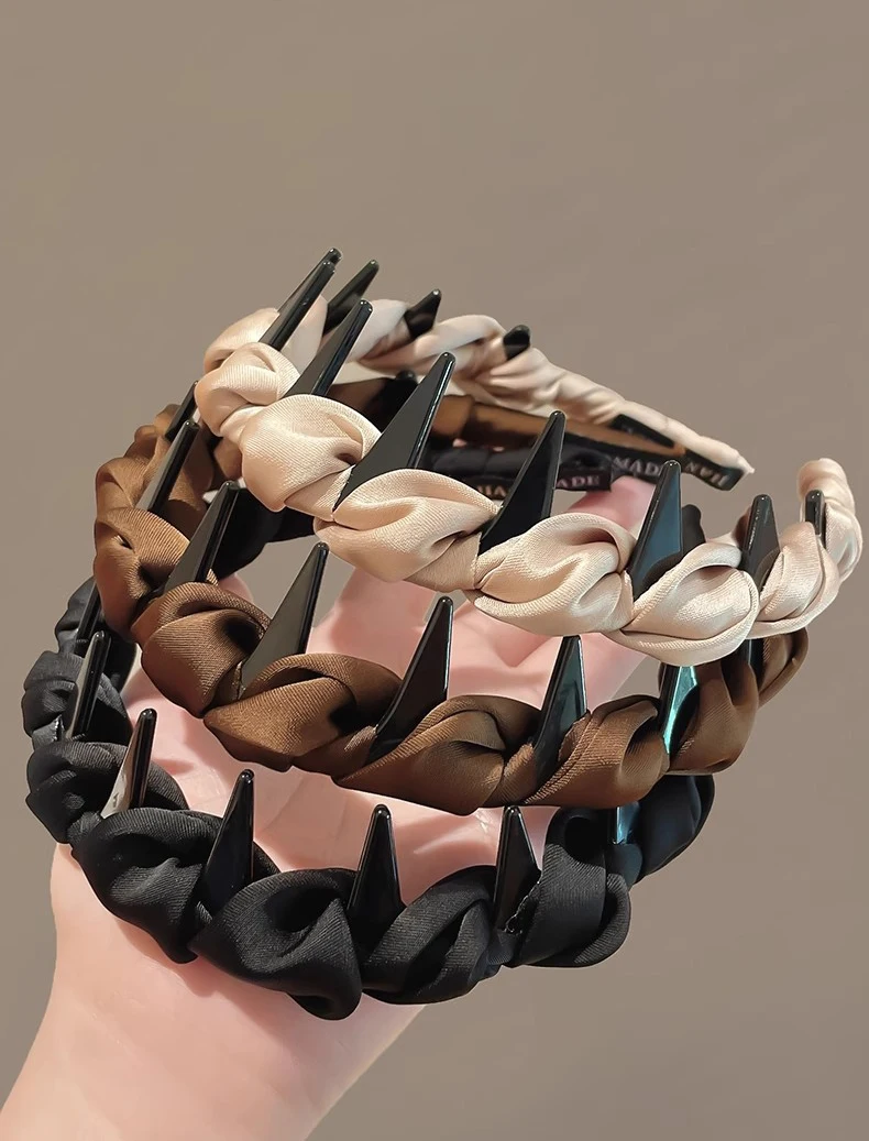 عصابة رأس من الساتان بلون سادة غير قابلة للانزلاق، عصابة رأس ملفوفة من القماش القابل للتمدد للنساء، إكسسوارات للشعر اليومي